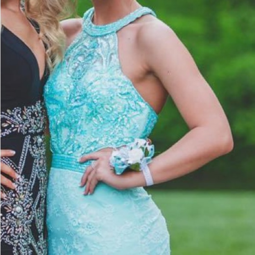 Sherri Hill Aqua Prom Dress - Size 0